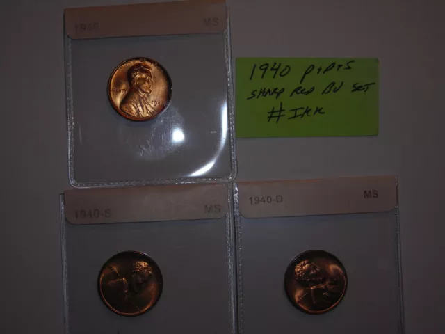 wheat penny lot 1940-P,1940-D,1940-S RED BU SET 1940D,1940S UNC LINCOLN CENT #2