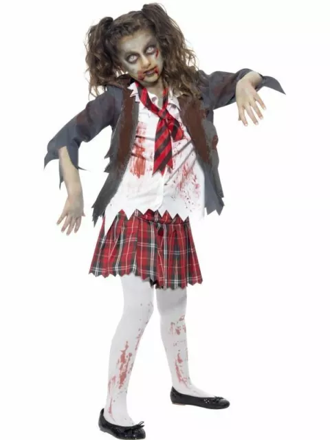 Girls Monster Zombie School Girl Halloween Fancy Dress Costume Horror Uniform