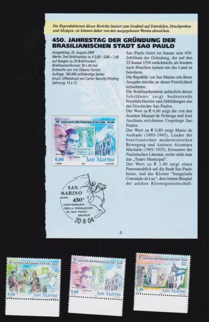 komplette Serie 450. Jahrestag der Gründung Sao Paulos, 2004, postfrisch