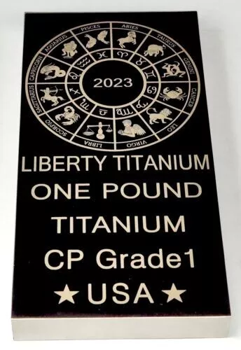 1 Pound lb Zodiac Calendar 2023 .999 Fine Titanium Bullion Bar one oz CP Grade 1