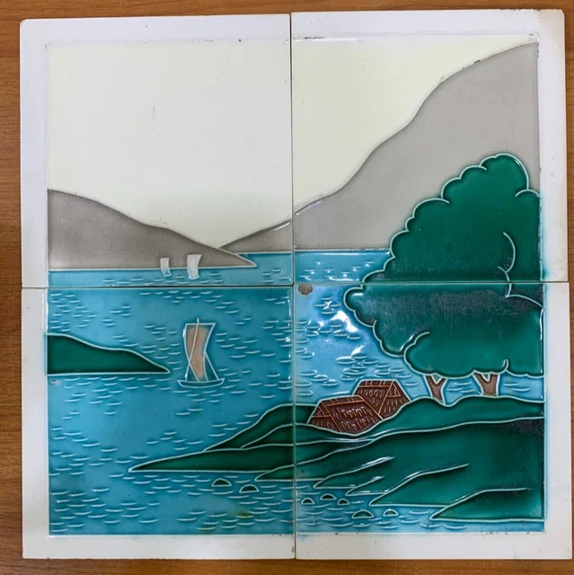 Tiles Japan vintage rare floral set antique art deco majolica tile village scene