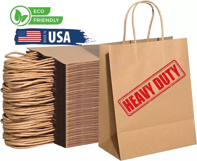 57 Lb Large Kraft Paper Grocery Bags with Handles - 50 Count, 12 X 17 X 7 - Dura 3