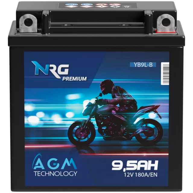 NRG YB9L-B AGM Motorradbatterie 9,5Ah 12V 50912 YB9L-A2 12N7-3B 9Ah CB9L-B YB9LB