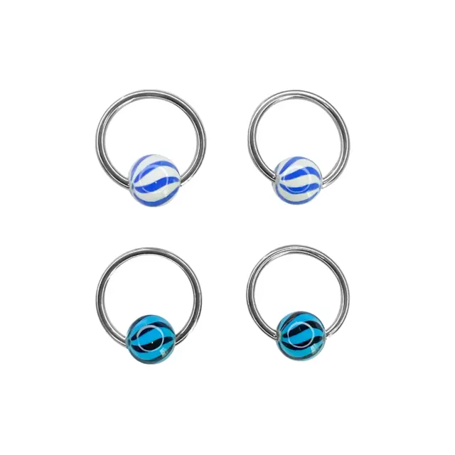 Captive Bead Hoops 16G 3/8" surgical steel With beach ball design