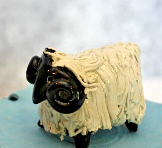 Vintage Ceramic Spaghetti White Ram with Black Face