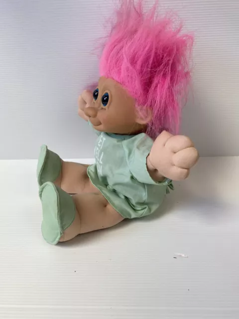 Troll Doll pink hair broom lt green Get Well Soon shirt Russ artist RARE 2