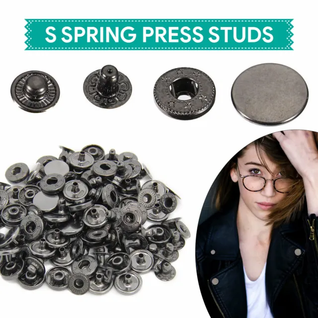 15mm Spring Button Press Studs Sewing Leathercraft Bags Snap Gunmetal Fasteners