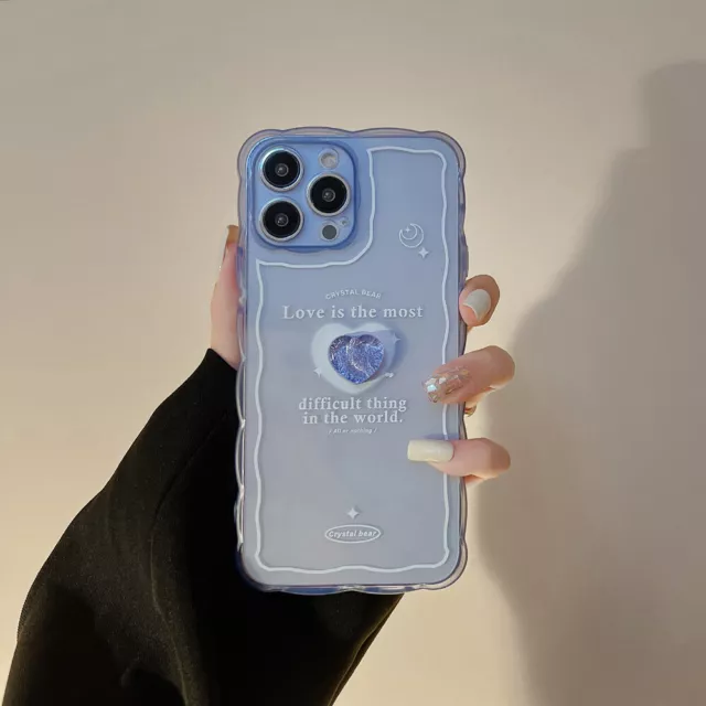 Clear Blue 3D Crystal Love Heart Phone Case for iphone 11 12 13 Pro Max XR XS X