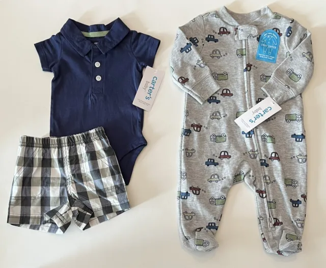 New Baby Boy Clothes Newborn Shorts Set 3 Months Footed Sleeper Carters Lot Of 2