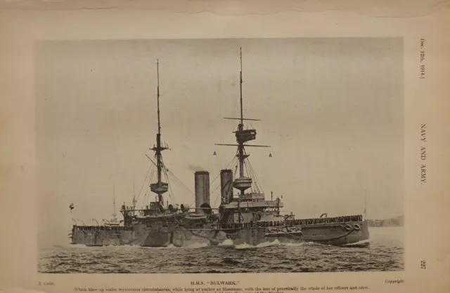 1914 Ww1 Print Hms Bulwark