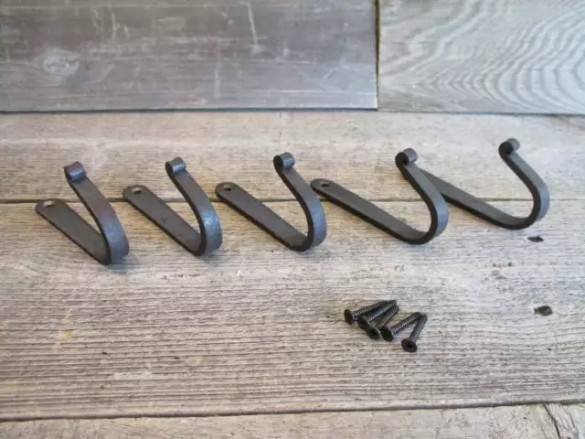 5 Iron Coat Hooks Hat Hand Forged 4" Long Antique Style Hook Entry U-Shape Hat