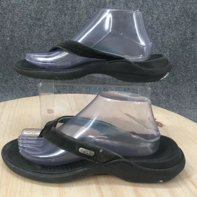 Crocs Sandals Womens 9 Thong Flip Flop Black Suede Flats Comfort Slip On Casual
