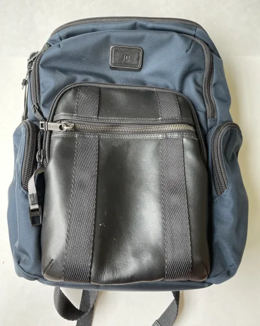 Tumi Alpha Bravo Nellis Backpack Black Blue Leather Nylon 232681NVY $525