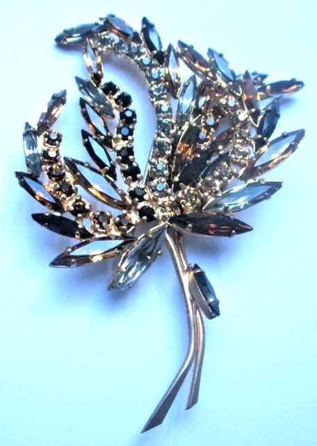 Ancienne grande broche couleur or sceptre émail rouge noir bijou
