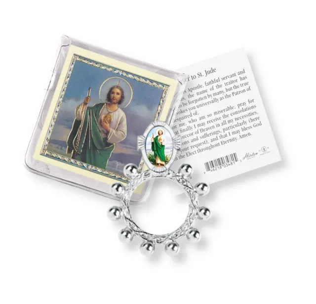 St.Saint Jude Finger Rosenkranz Ring+Gold Stempel Gebet Karte Mit Schutzhülle