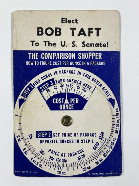 1961 Robert Bob Taft for Ohio Senate Campaign Advertising Comarison Shopper