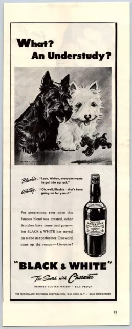 Black & White Scotch Whisky 1945 PRINT AD Scotty Dog Westie Terrier Understudy