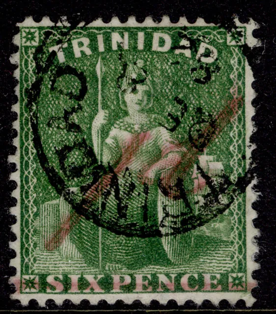 TRINIDAD QV SG105, 1d on 6d bright yellow-green, USED. CDS