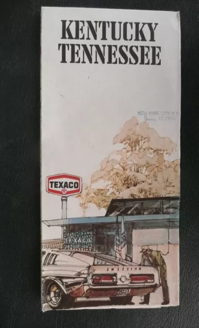 1975 Kentucky Tennessee  road   map Texaco gas oil stations marked on interstate