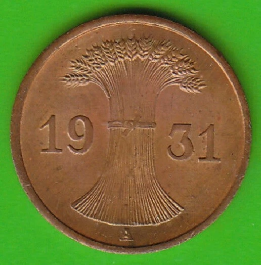 1 Reichspfennig 1931 A Almost Bu Good nswleipzig
