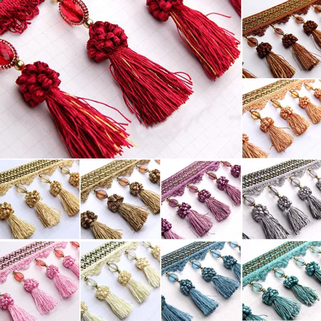 Pom Pom Curtain Tassel Fringe Trim Beads Ball Sewing Ribbon Upholstery Fabric 1M