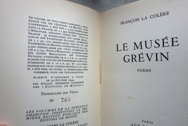 (ARAGON) François la colère Le musée Grevin 1944 ÉdItion numérotée sur velin