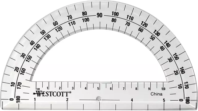 6-Inch Plastic 180 Degree Protractor, Clear