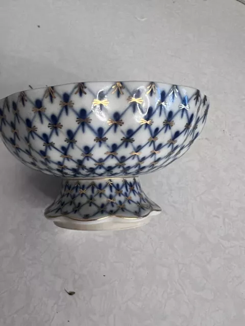 22K Gold Cobalt Net Jam Candy Bowl Russian Lomonosov porcelain 2