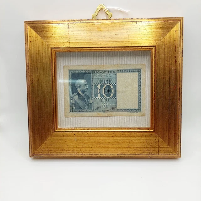 Dieci lire biglietto di stato, autentiche, quadro artigianale.