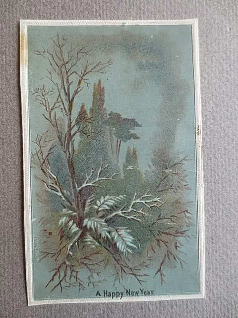 Victorian Greetings Card CANTON London A Happy New Year Winter Scene Antique