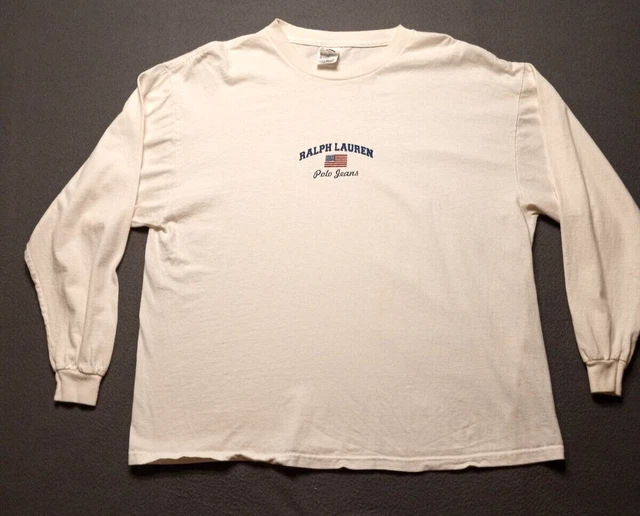 Ralph Lauren Polo Jean Men's Vintage White Spellout Long Sleeve T-Shirt Size XL