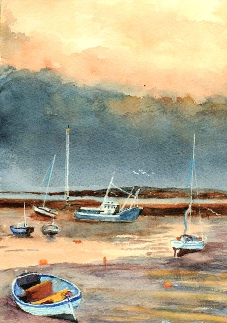 Acuarela Original De Berruguete, Puerto Chico De Foz, Gran Oferta De Arte Pintur