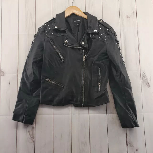 MEMBERS ONLY Jacket Womens Small Asymmetrical Zip Faux Leather Moto Black