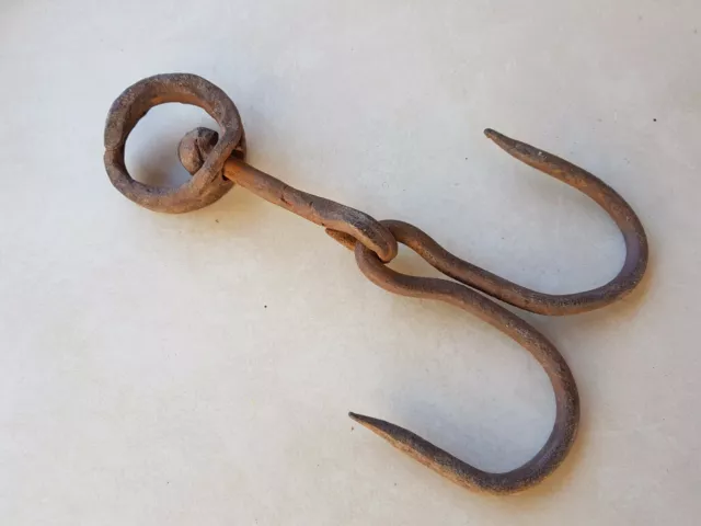 ANTIQUE 19th CENTURY Hand Forged Wrought Iron Hook Hanger Old Fireplace Vintage 2