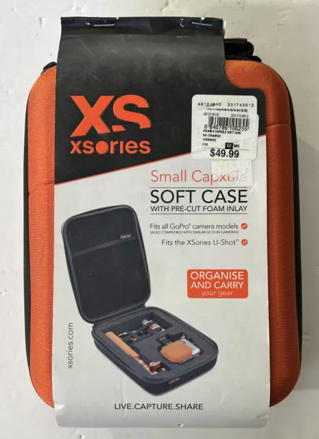 GoPro Compatible XS Small Capxule Soft Case w/Pre-Cut Foam Inlay Orange NEW