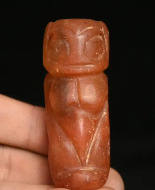 7CM China Hongshan Culture Red Crystal Carved Sun God Man Amulet Pendant H0100