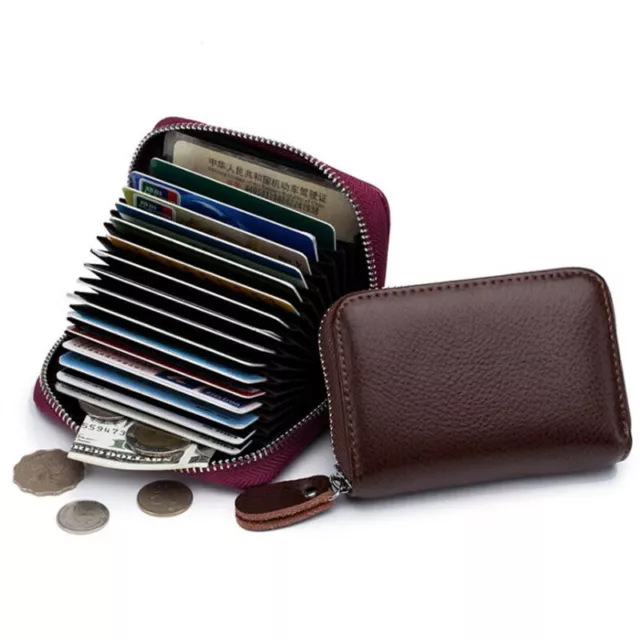 Genuine Leather Men Wallet Credit Card Holder RFID Blocking Zipper Pocket Thin 4