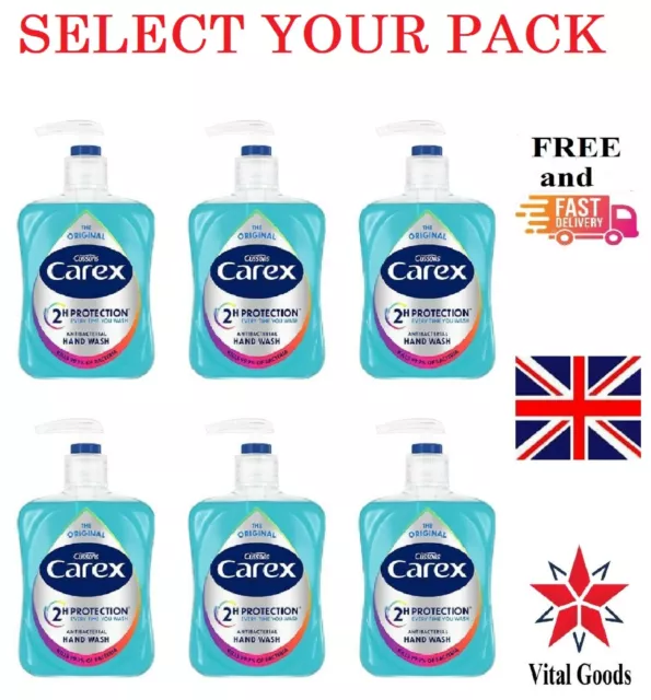 6 X Carex Hand Wash 250ml Original Derma Care hand soap Liquid Soap Cleansing UK