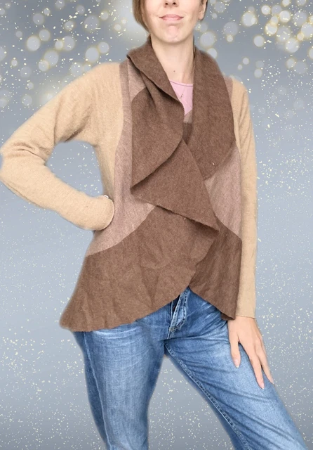 Schicke Eileen Fisher 100 % Merinowolle gestrickte lange Strickjacke Halstuch XS UK 10 braun