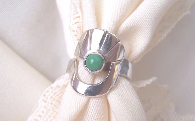 Taxco  Silver &  Green Adventurine   925 SS Size 6 Adjustable! 2