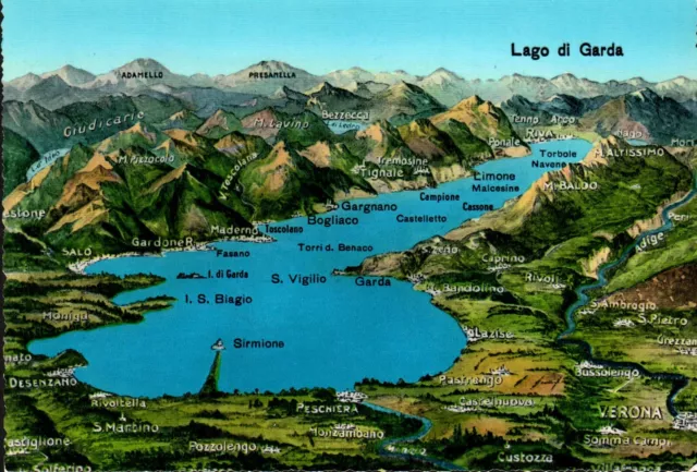LAGO DI GARDA Lake Garda Italy Map Names Continental Postcard UNP ...