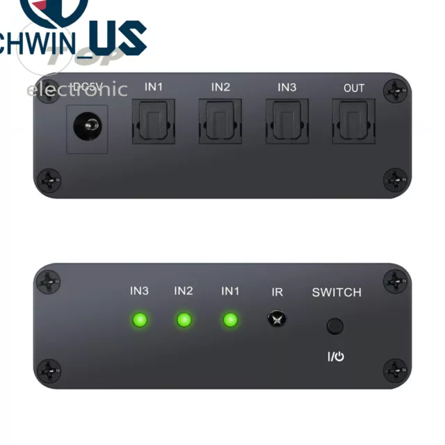 3 x 1 Digital Optical Audio Switcher SPDIF Toslink Switch Box+ IR Remote Control
