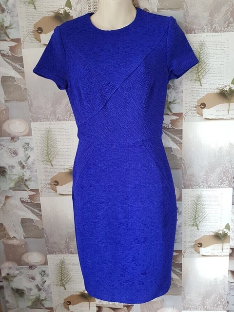 TED BAKER TEXTURED Nedeli Electric Blue Bodycon Lined Dress Size 3