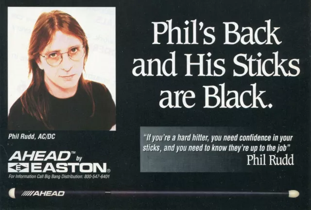 1996 small Print Ad Easton Ahead Drumsticks w Phil Rudd of AC/DC