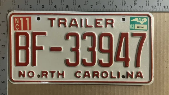 2003 North Carolina trailer license plate BF-33947 natural 03 sticker 13897