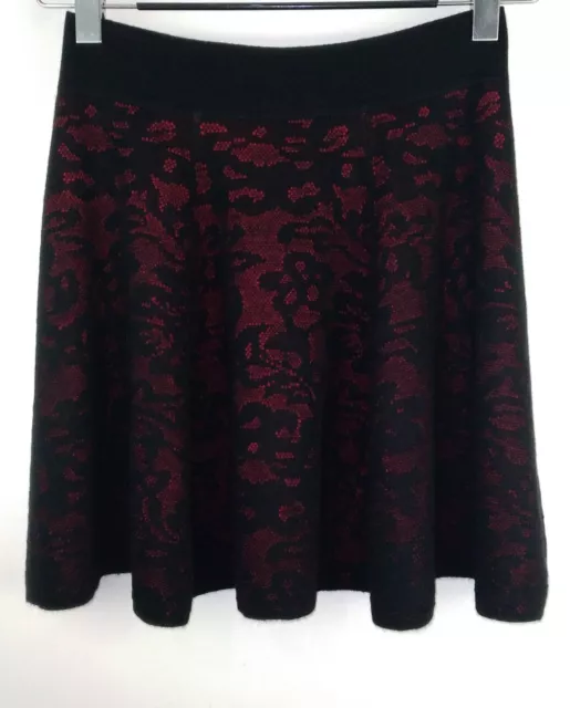 Milly Womens Lace Print Knit Skater Skirt Black Red Merino Wool Acrylic Size 2