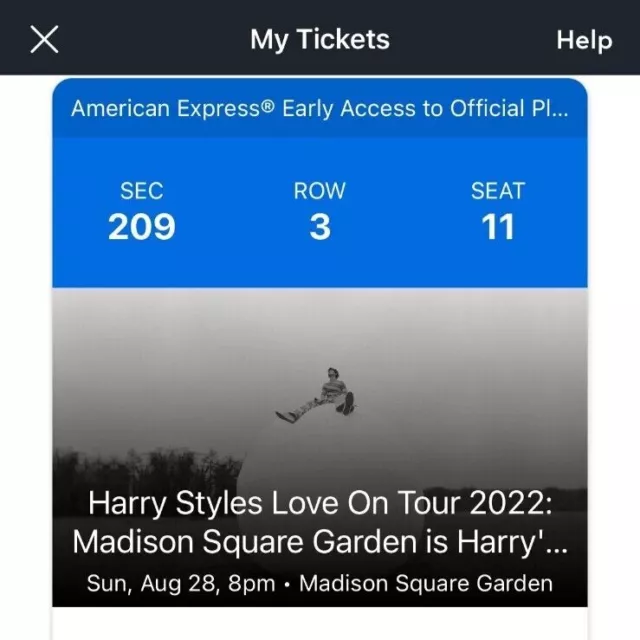 Harry Styles One Ticket Madison Square Garden Aug 28 Section 209 Row 3