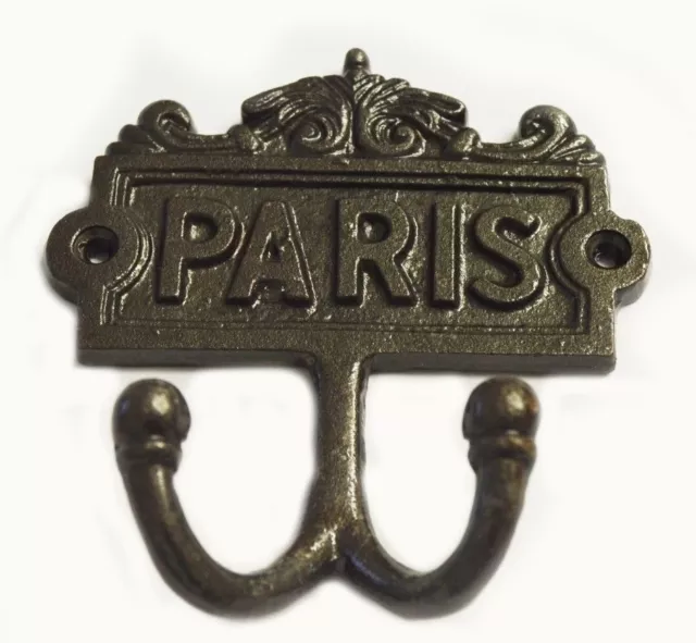 PACK OF 2 PARIS cast iron vintage old Victorian double coat hook hanging hook