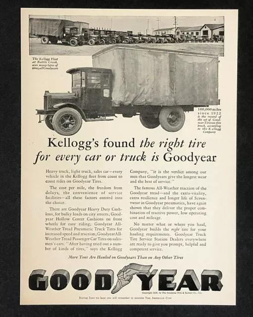 1929 Goodyear Tire Advertisement Kellogg’s Fleet Truck Vintage Photo Trade Print