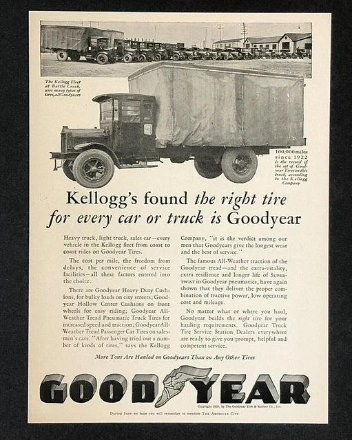 1929 Goodyear Tire Advertisement Kellogg’s Fleet Truck Vintage Photo Trade Print